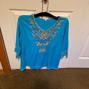 Embroidered turquoise Women's Top